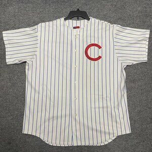 Majestic White Pinstripe Baseball Jersey with Red C Crest